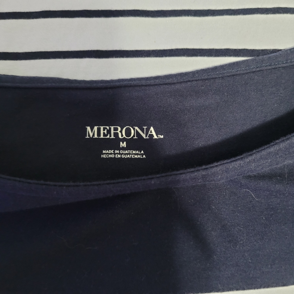 Merona Women's Size Medium 3/4 Sleeve  Striped  Top/Shirt  Blue & Gray - Picture 3 of 6